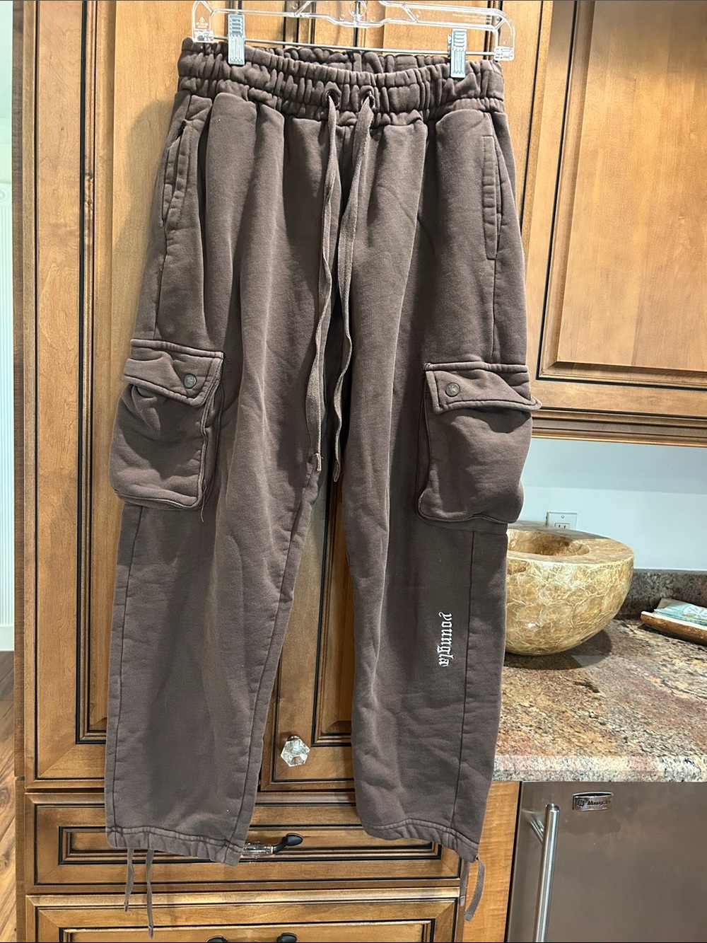 YoungLA Brown Cargo Sweatpants with Drawstring Waist